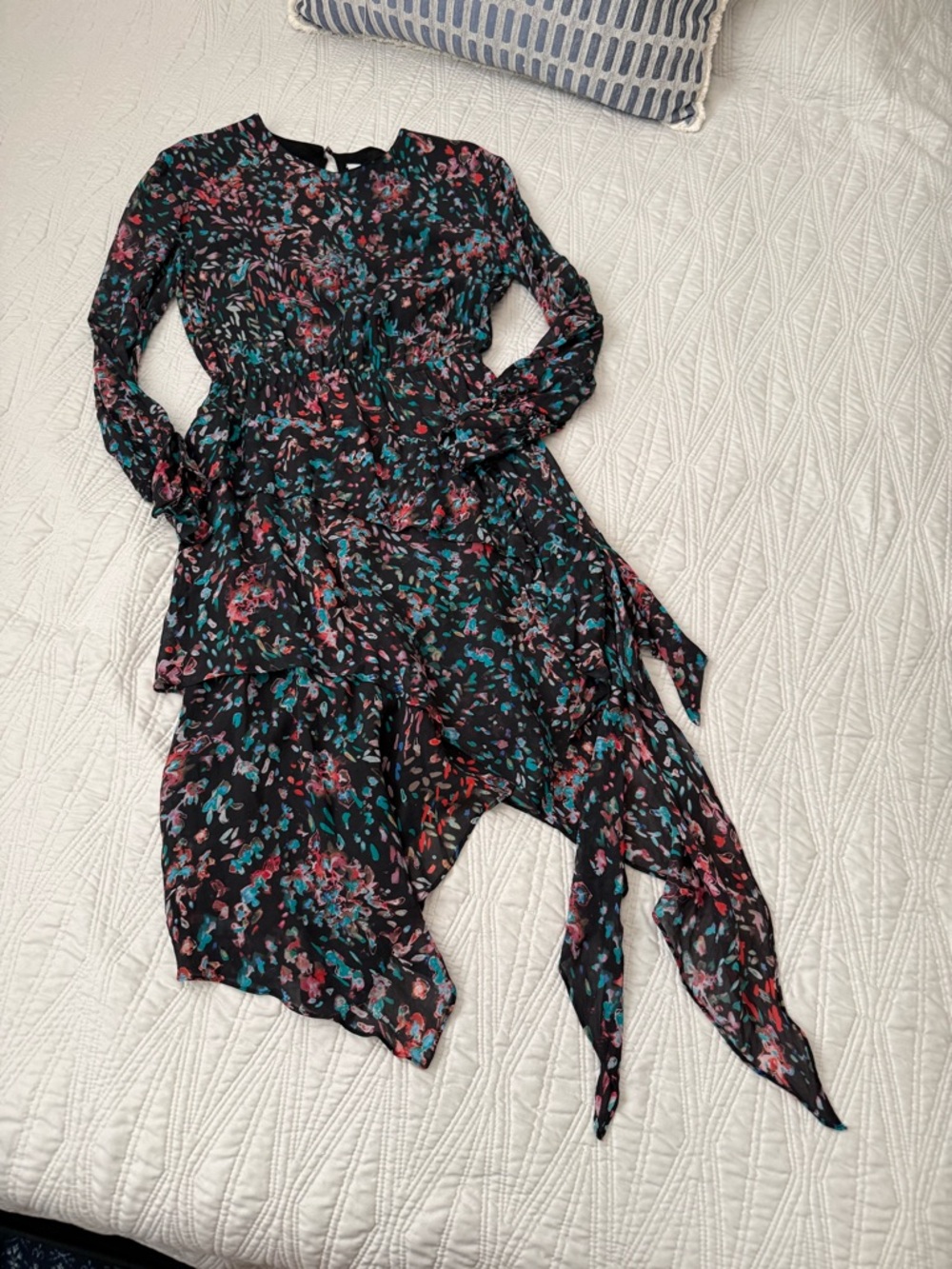 IRO Black Floral Asymmetrical Hem Dress